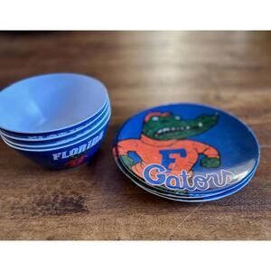 Set of 4 Florida Gators Bowls and Set of 3 Plates University of Florida UF